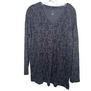 J Jill Simply‎ Supima V Neck Tunic Top Leopard Print Gray Long Sleeve Tall M